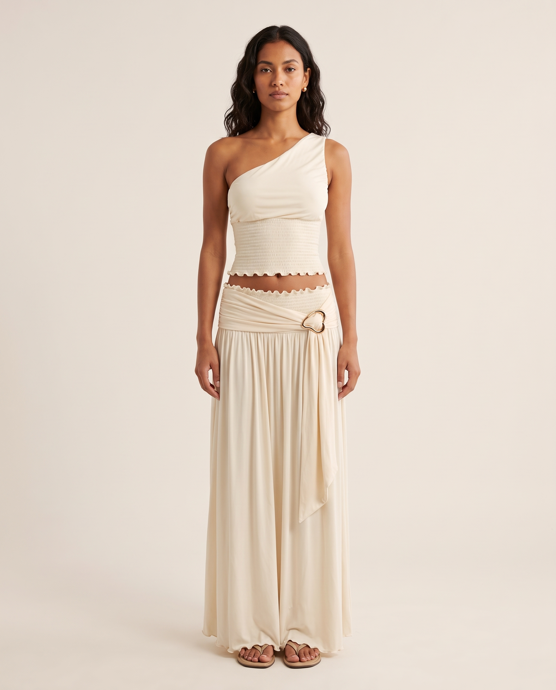Ula Elegant Ruched Open-Back Skirt Set – front