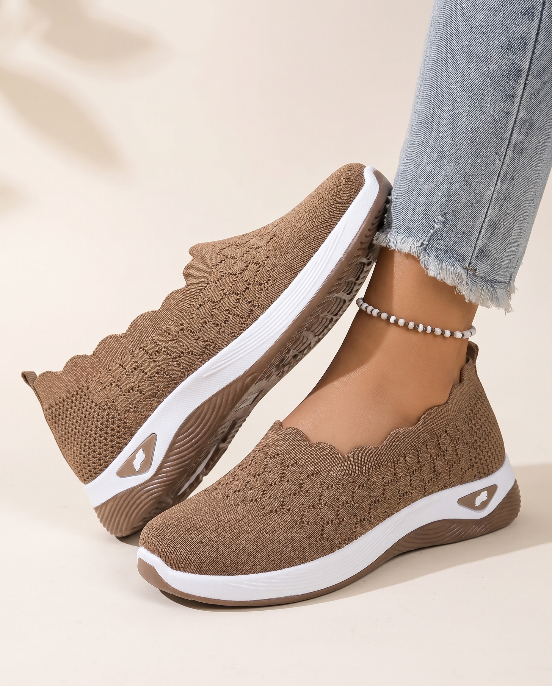Uma Comfortable Knit Wedge Loafers — detail view