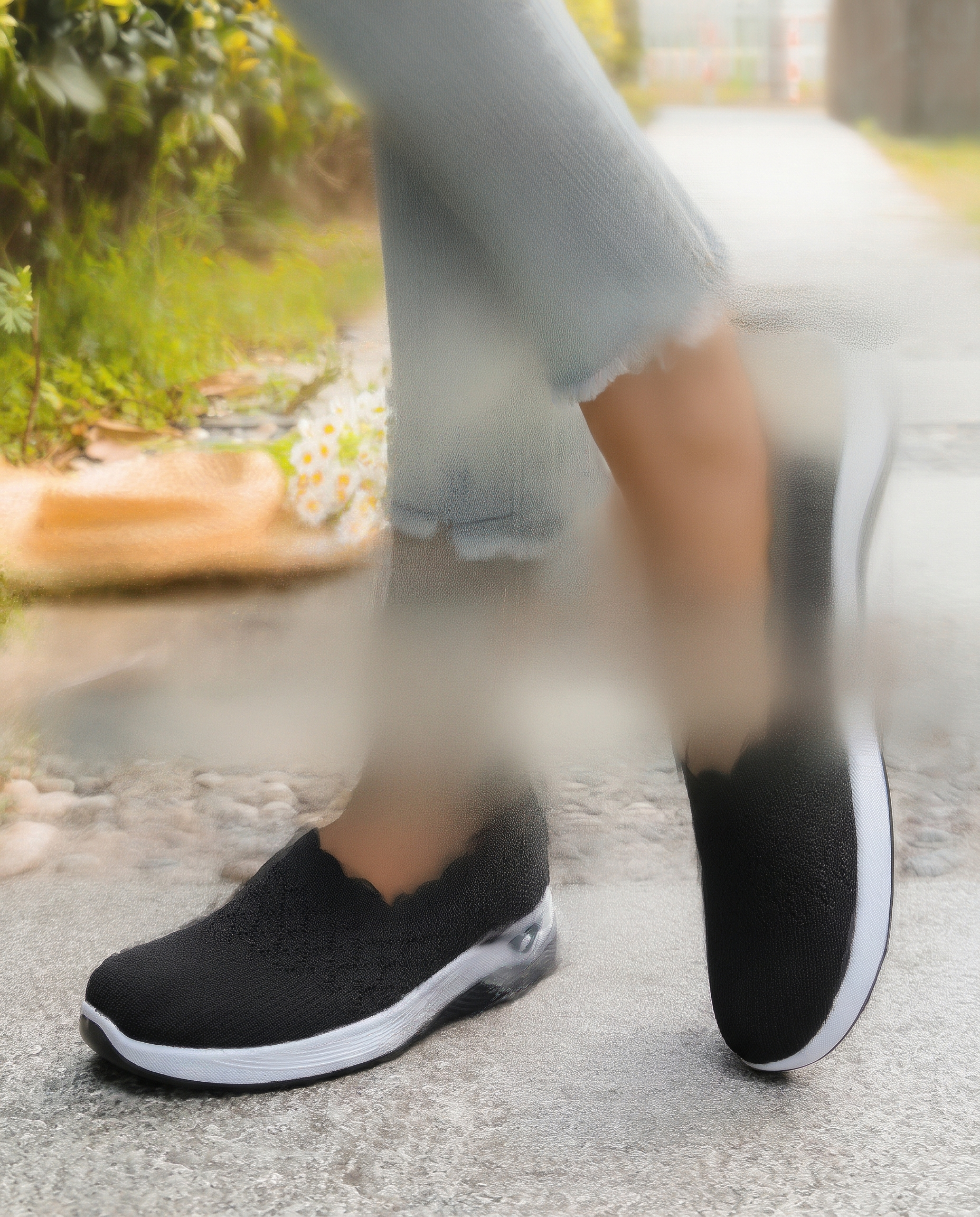 Uma Comfortable Knit Wedge Loafers — SK03-Black variant