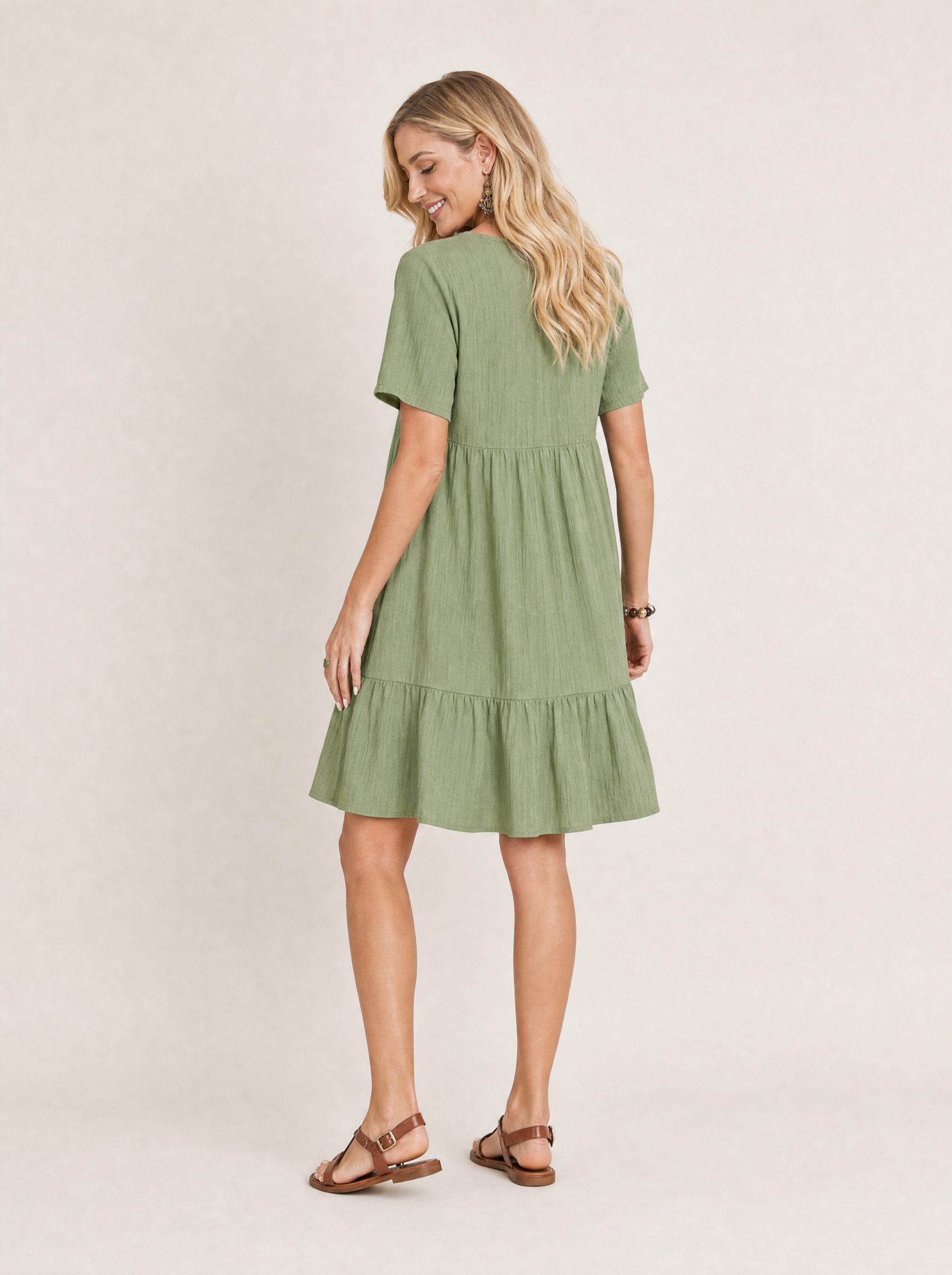 V Neck Summer Dress with Ruffle Hem – alternate product view