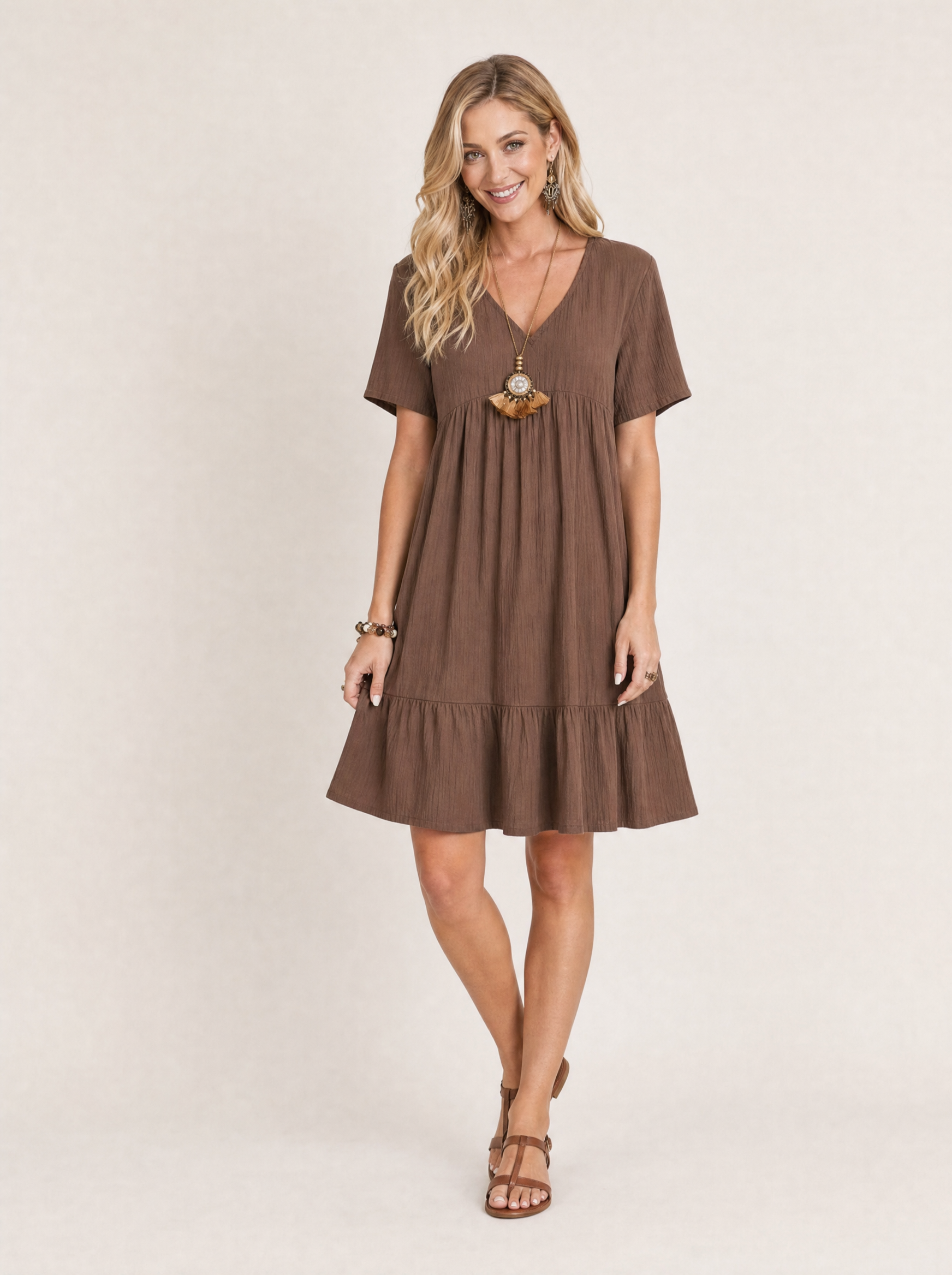 V Neck Summer Dress with Ruffle Hem – product detail view 4