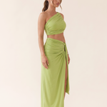 Valencia Backless Crop Top and Split Maxi Skirt Set – three-quarter view