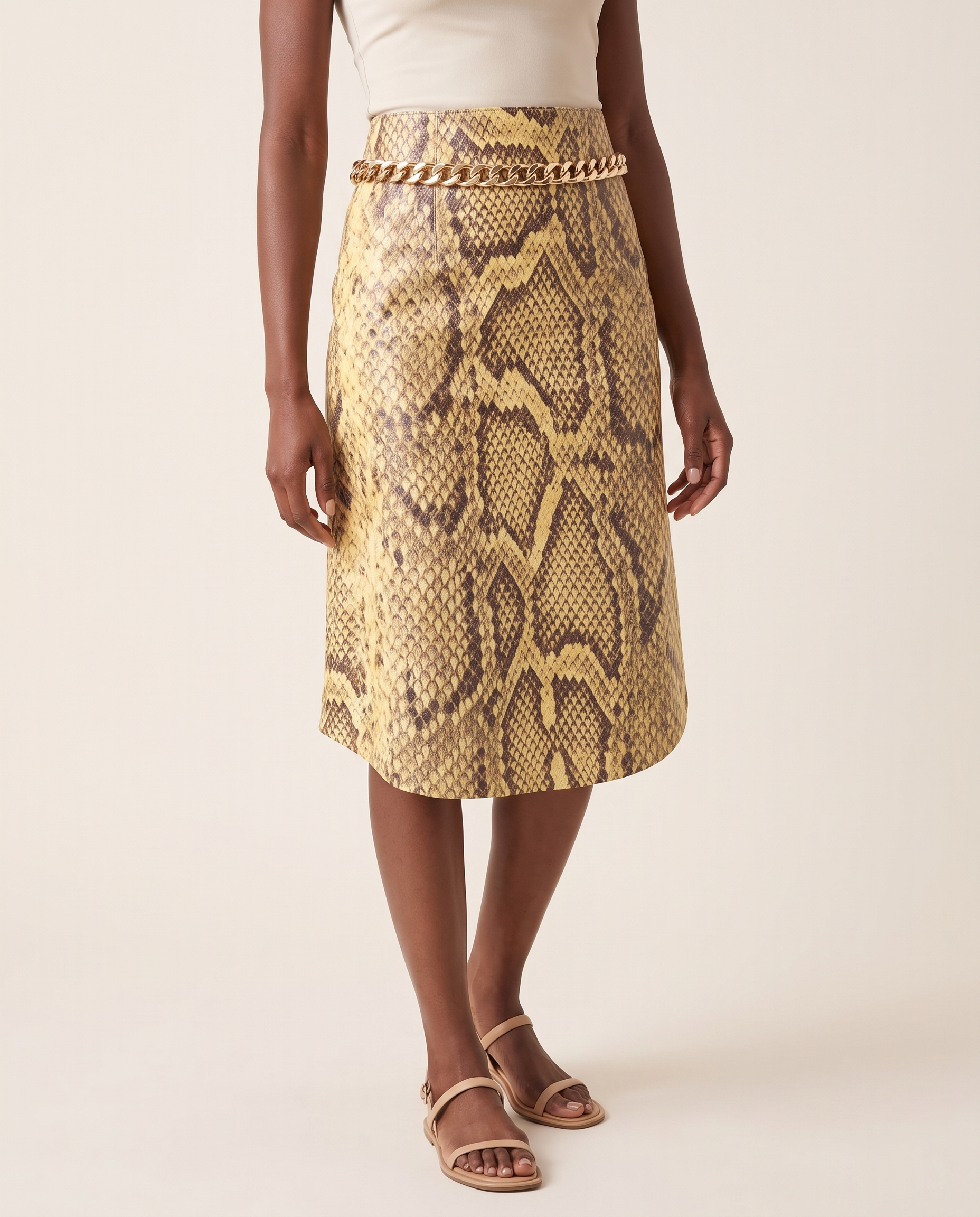 Veda Snakeskin High-Waist Midi Skirt – angle