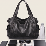 Slouchy Faux Leather Shoulder Bag – Black Everyday Casual Hobo Bag — product view 3