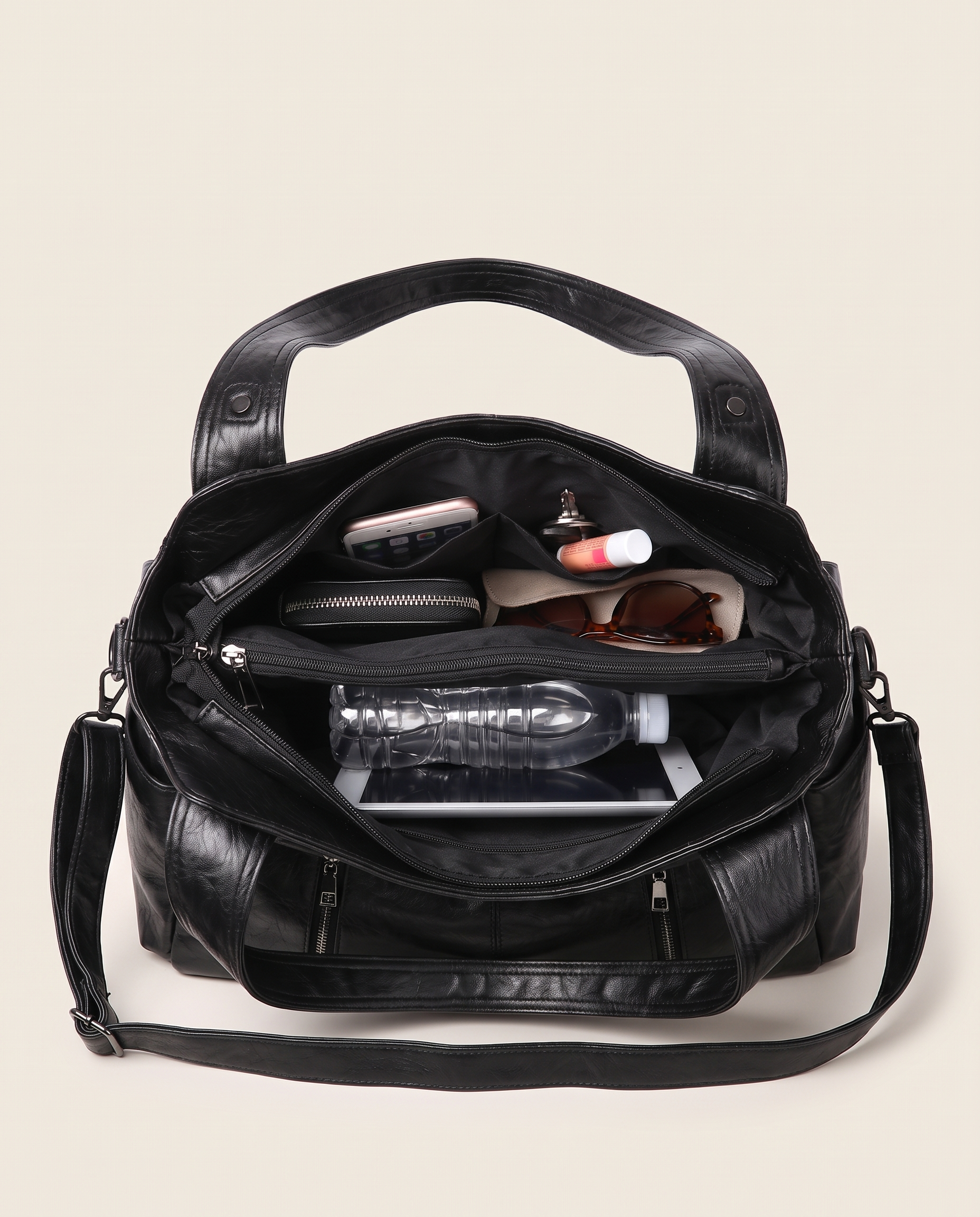 Slouchy Faux Leather Shoulder Bag – Black Everyday Casual Hobo Bag — product view 4