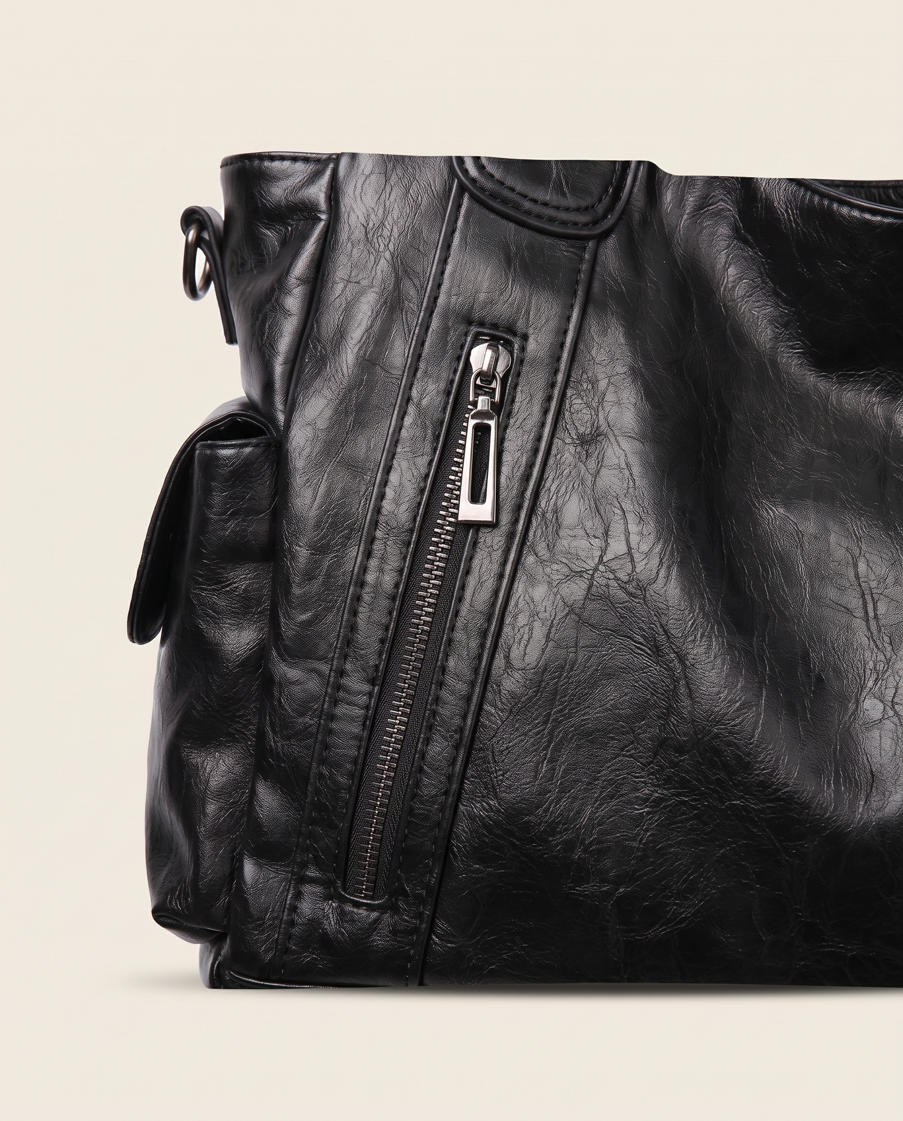 Slouchy Faux Leather Shoulder Bag – Black Everyday Casual Hobo Bag — product view 5