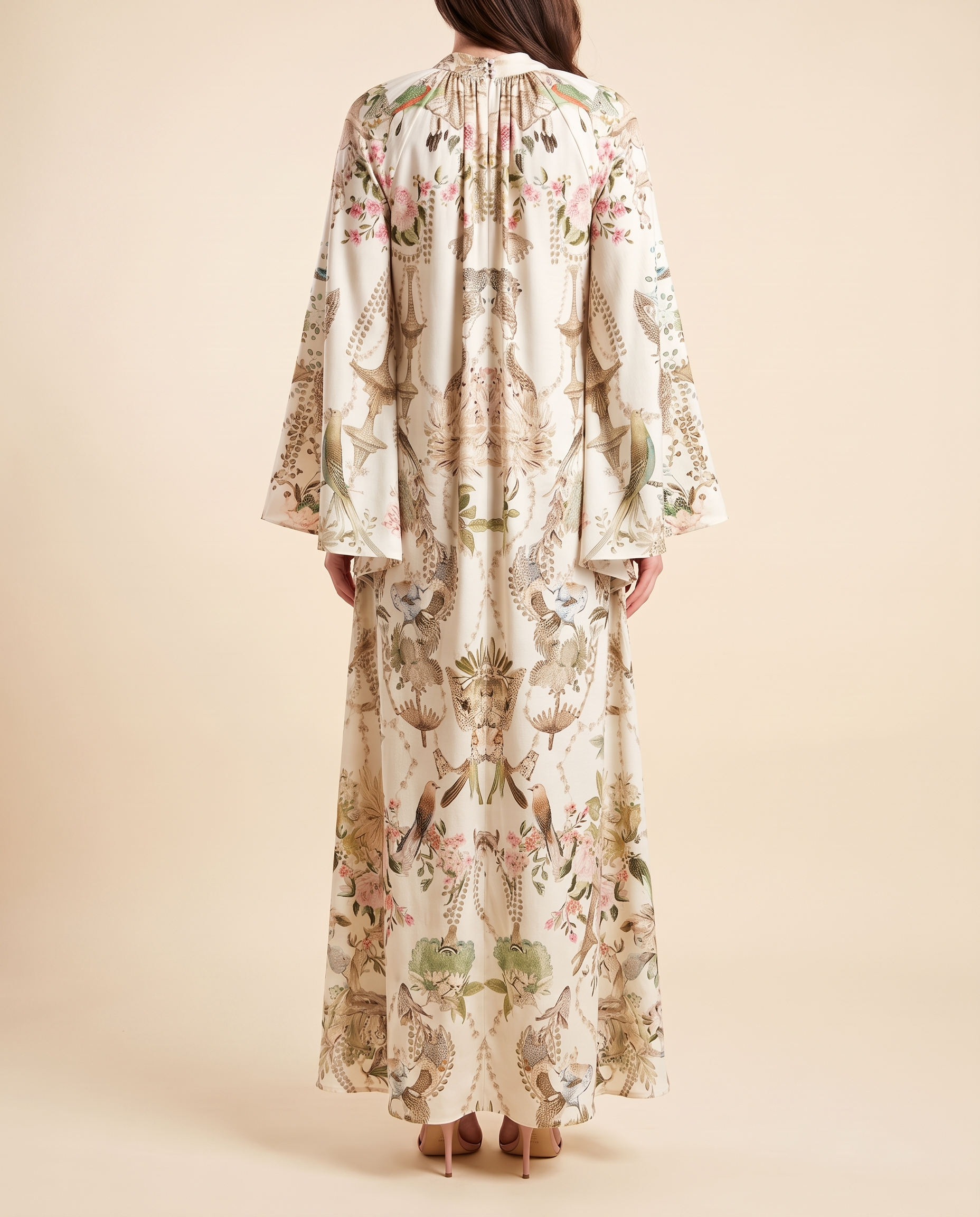 Viola Botanical Bell-Sleeve Maxi Dress — back studio