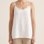 Women's Casual Linen-Blend Cami Top with V Neck and Spaghetti Straps — White — studio front