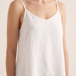 Women's Casual Linen-Blend Cami Top with V Neck and Spaghetti Straps — White — fabric detail