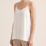 Women's Casual Linen-Blend Cami Top with V Neck and Spaghetti Straps — White — studio three-quarter