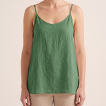 Women's Casual Linen-Blend Cami Top with V Neck and Spaghetti Straps — Green — studio front