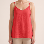 Women's Casual Linen-Blend Cami Top with V Neck and Spaghetti Straps — Red — studio front