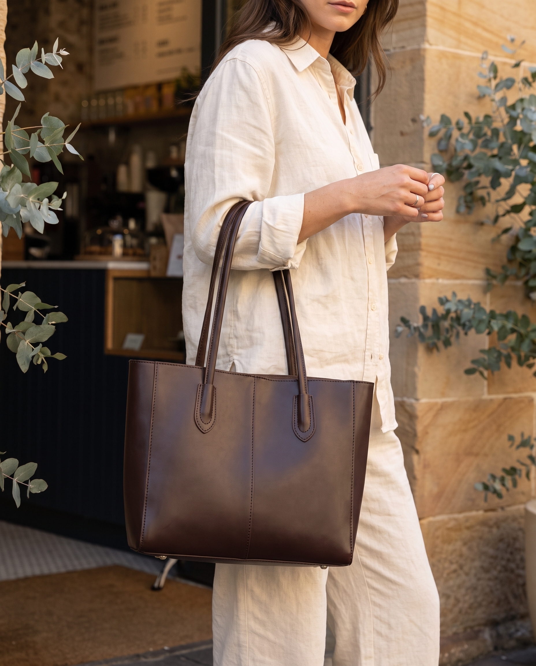 Wren large structured tote close lifestyle view