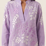 Xiomara | Floral High-Collar Blouse — Purple — fabric detail