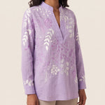 Xiomara | Floral High-Collar Blouse — Purple — studio three-quarter