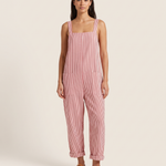 Zaida | Striped Square-Neck Sleeveless Jumpsuit — Red — studio front