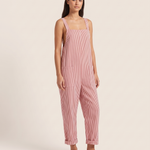 Zaida | Striped Square-Neck Sleeveless Jumpsuit — Red — studio three-quarter