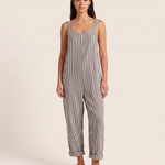 Zaida | Striped Square-Neck Sleeveless Jumpsuit — Black — studio front