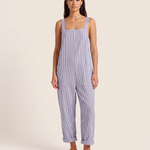 Zaida | Striped Square-Neck Sleeveless Jumpsuit — Blue — studio front